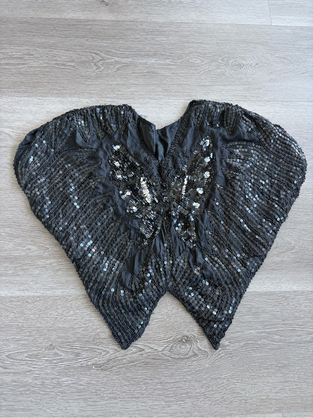 Vintage Y2K Black silk Sequin Butterfly Embellished feminine‎ fairy grunge